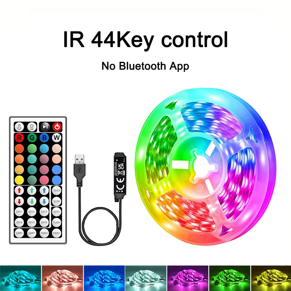 RGB LED Strip Light 1-40m with Music Sync, 44-Key Remote & APP Control, 5V USB Flexible Tape for Home TV Backlight Decor