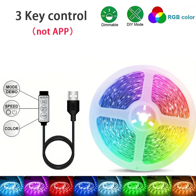 RGB LED Strip Light 1-40m with Music Sync, 44-Key Remote & APP Control, 5V USB Flexible Tape for Home TV Backlight Decor