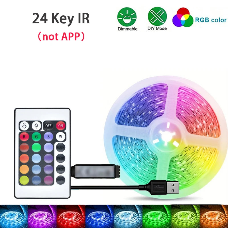 RGB LED Strip Light 1-40m with Music Sync, 44-Key Remote & APP Control, 5V USB Flexible Tape for Home TV Backlight Decor